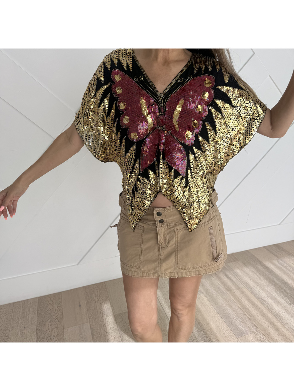 Rare Vintage Papillon Sequin Butterfly Top Made in India
